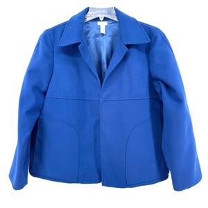 Chicos Blue Wool Blend Open Front Jacket Blazer Size 3 or XL
